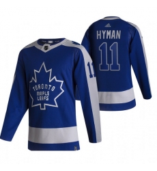 Men Toronto Maple Leafs 11 Zach Hyman Blue Adidas 2020 21 Reverse Retro Alternate NHL Jersey