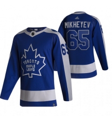 Men Toronto Maple Leafs 65 Ilya Mikheyev Blue Adidas 2020 21 Reverse Retro Alternate NHL Jersey