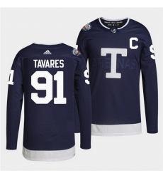 Men Toronto Maple Leafs 91 John Tavares 2022 Heritage Classic Navy Stitched jersey