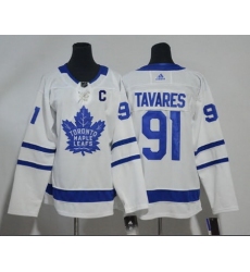 Men Toronto Maple Leafs 91 John Tavares With C Patch Royal White Home Stitched Adidas NHL Jersey