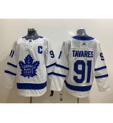 Men Toronto Maple Leafs 91 John Tavares with C Patch White Road Stitched Adidas NHL Jersey