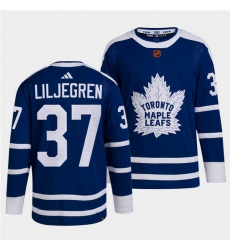 Men Toronto Maple Leafs Black 37 Timothy Liljegren Blue 2022 Reverse Retro Stitched Jersey