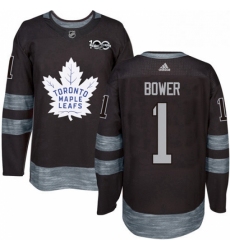 Mens Adidas Toronto Maple Leafs 1 Johnny Bower Authentic Black 1917 2017 100th Anniversary NHL Jersey 