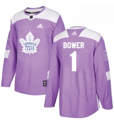 Mens Adidas Toronto Maple Leafs 1 Johnny Bower Authentic Purple Fights Cancer Practice NHL Jersey 