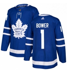 Mens Adidas Toronto Maple Leafs 1 Johnny Bower Authentic Royal Blue Home NHL Jersey 