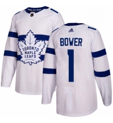 Mens Adidas Toronto Maple Leafs 1 Johnny Bower Authentic White 2018 Stadium Series NHL Jersey 