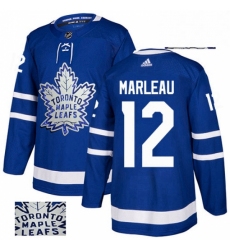 Mens Adidas Toronto Maple Leafs 12 Patrick Marleau Authentic Royal Blue Fashion Gold NHL Jersey 