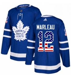 Mens Adidas Toronto Maple Leafs 12 Patrick Marleau Authentic Royal Blue USA Flag Fashion NHL Jersey 