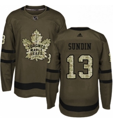 Mens Adidas Toronto Maple Leafs 13 Mats Sundin Authentic Green Salute to Service NHL Jersey 