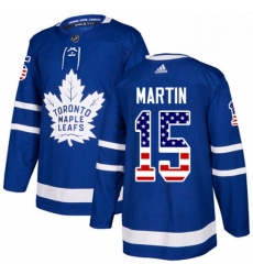 Mens Adidas Toronto Maple Leafs 15 Matt Martin Authentic Royal Blue USA Flag Fashion NHL Jersey 