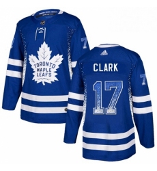 Mens Adidas Toronto Maple Leafs 17 Wendel Clark Authentic Blue Drift Fashion NHL Jersey 