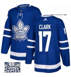 Mens Adidas Toronto Maple Leafs 17 Wendel Clark Authentic Royal Blue Fashion Gold NHL Jersey 