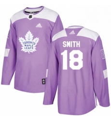 Mens Adidas Toronto Maple Leafs 18 Ben Smith Authentic Purple Fights Cancer Practice NHL Jersey 
