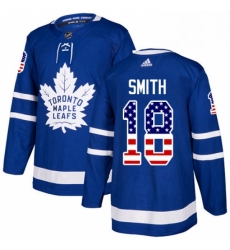 Mens Adidas Toronto Maple Leafs 18 Ben Smith Authentic Royal Blue USA Flag Fashion NHL Jersey 