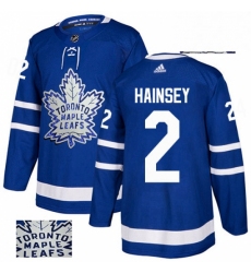 Mens Adidas Toronto Maple Leafs 2 Ron Hainsey Authentic Royal Blue Fashion Gold NHL Jersey 