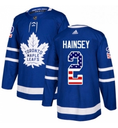 Mens Adidas Toronto Maple Leafs 2 Ron Hainsey Authentic Royal Blue USA Flag Fashion NHL Jersey 