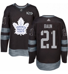Mens Adidas Toronto Maple Leafs 21 Bobby Baun Authentic Black 1917 2017 100th Anniversary NHL Jersey 