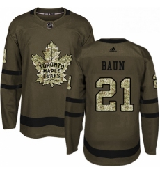 Mens Adidas Toronto Maple Leafs 21 Bobby Baun Authentic Green Salute to Service NHL Jersey 