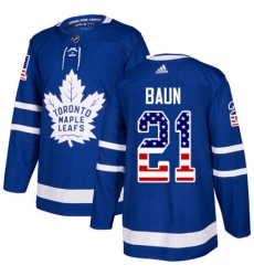 Mens Adidas Toronto Maple Leafs 21 Bobby Baun Authentic Royal Blue USA Flag Fashion NHL Jersey 