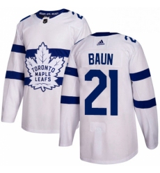 Mens Adidas Toronto Maple Leafs 21 Bobby Baun Authentic White 2018 Stadium Series NHL Jersey 