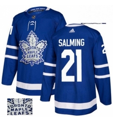 Mens Adidas Toronto Maple Leafs 21 Borje Salming Authentic Royal Blue Fashion Gold NHL Jersey 