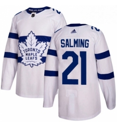 Mens Adidas Toronto Maple Leafs 21 Borje Salming Authentic White 2018 Stadium Series NHL Jersey 