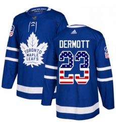 Mens Adidas Toronto Maple Leafs 23 Travis Dermott Authentic Royal Blue USA Flag Fashion NHL Jerse 