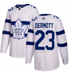 Mens Adidas Toronto Maple Leafs 23 Travis Dermott Authentic White 2018 Stadium Series NHL Jersey 