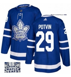 Mens Adidas Toronto Maple Leafs 29 Felix Potvin Authentic Royal Blue Fashion Gold NHL Jersey 