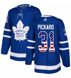 Mens Adidas Toronto Maple Leafs 31 Calvin Pickard Authentic Royal Blue USA Flag Fashion NHL Jersey 