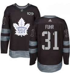 Mens Adidas Toronto Maple Leafs 31 Grant Fuhr Authentic Black 1917 2017 100th Anniversary NHL Jersey 