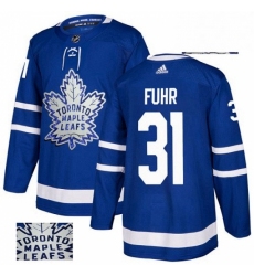 Mens Adidas Toronto Maple Leafs 31 Grant Fuhr Authentic Royal Blue Fashion Gold NHL Jersey 