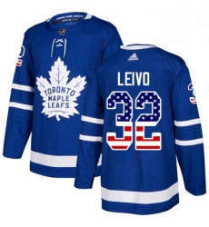 Mens Adidas Toronto Maple Leafs 32 Josh Leivo Authentic Royal Blue USA Flag Fashion NHL Jersey 