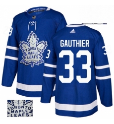 Mens Adidas Toronto Maple Leafs 33 Frederik Gauthier Authentic Royal Blue Fashion Gold NHL Jersey 