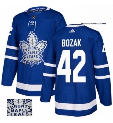 Mens Adidas Toronto Maple Leafs 42 Tyler Bozak Authentic Royal Blue Fashion Gold NHL Jersey 