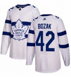 Mens Adidas Toronto Maple Leafs 42 Tyler Bozak Authentic White 2018 Stadium Series NHL Jersey 