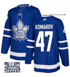 Mens Adidas Toronto Maple Leafs 47 Leo Komarov Authentic Royal Blue Fashion Gold NHL Jersey 