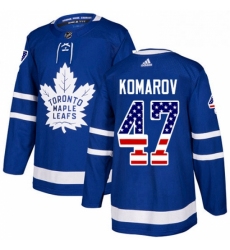 Mens Adidas Toronto Maple Leafs 47 Leo Komarov Authentic Royal Blue USA Flag Fashion NHL Jersey 