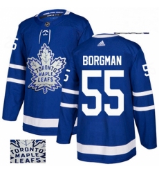 Mens Adidas Toronto Maple Leafs 55 Andreas Borgman Authentic Royal Blue Fashion Gold NHL Jersey 
