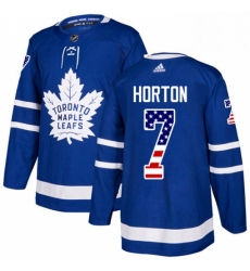 Mens Adidas Toronto Maple Leafs 7 Tim Horton Authentic Royal Blue USA Flag Fashion NHL Jersey 