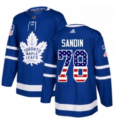 Mens Adidas Toronto Maple Leafs 78 Rasmus Sandin Authentic Royal Blue USA Flag Fashion NHL Jersey 