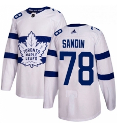 Mens Adidas Toronto Maple Leafs 78 Rasmus Sandin Authentic White 2018 Stadium Series NHL Jersey 