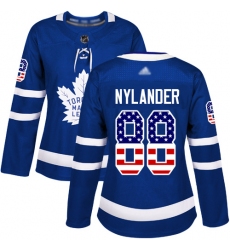 Women Maple Leafs 88 William Nylander Blue Home Authentic USA Flag Stitched Hockey Jersey