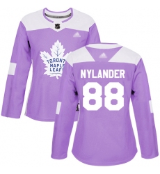 Women Maple Leafs 88 William Nylander Purple Authentic Fights Cancer Stitched Hockey Jersey