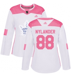 Women Maple Leafs 88 William Nylander White Pink Authentic Fashion Stitched Hockey Jersey
