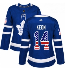 Womens Adidas Toronto Maple Leafs 14 Dave Keon Authentic Royal Blue USA Flag Fashion NHL Jersey 