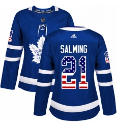 Womens Adidas Toronto Maple Leafs 21 Borje Salming Authentic Royal Blue USA Flag Fashion NHL Jersey 