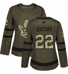 Womens Adidas Toronto Maple Leafs 22 Nikita Zaitsev Authentic Green Salute to Service NHL Jersey 