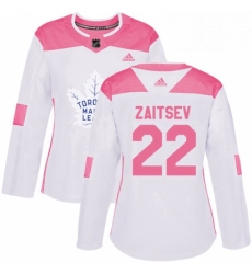 Womens Adidas Toronto Maple Leafs 22 Nikita Zaitsev Authentic WhitePink Fashion NHL Jersey 