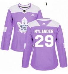 Womens Adidas Toronto Maple Leafs 29 William Nylander Authentic Purple Fights Cancer Practice NHL Jersey 